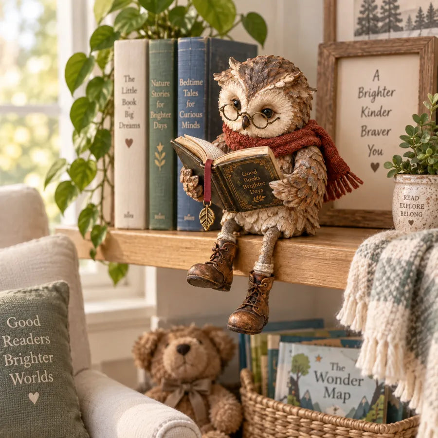 🦉 Cute Reading Owl Decor | Bookshelf & Mantel Accent