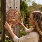 Vintage Round Metal Garden Sign | Leave Room In Your Garden For The Angels To Dance Wall Plaque