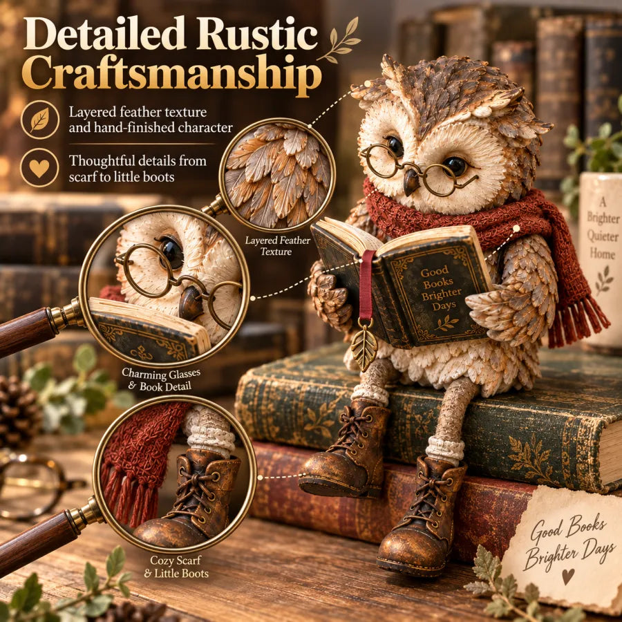 🦉 Cute Reading Owl Decor | Bookshelf & Mantel Accent