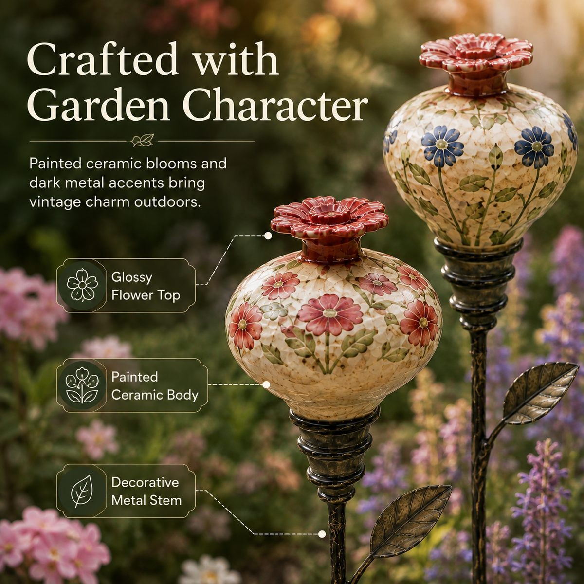 Vintage Decorative Garden Stake | Ornament For Flower Beds & Patio Borders